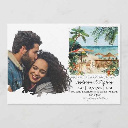 Invitation Romantic Tropical Island Wedding (Devant)