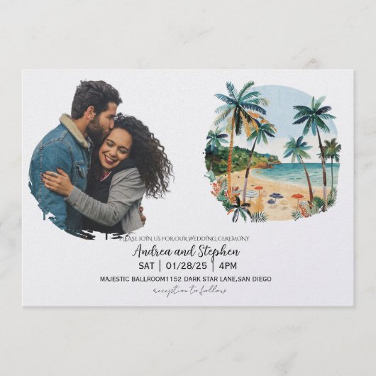 Invitation Romantic Tropical Island Wedding (Devant)
