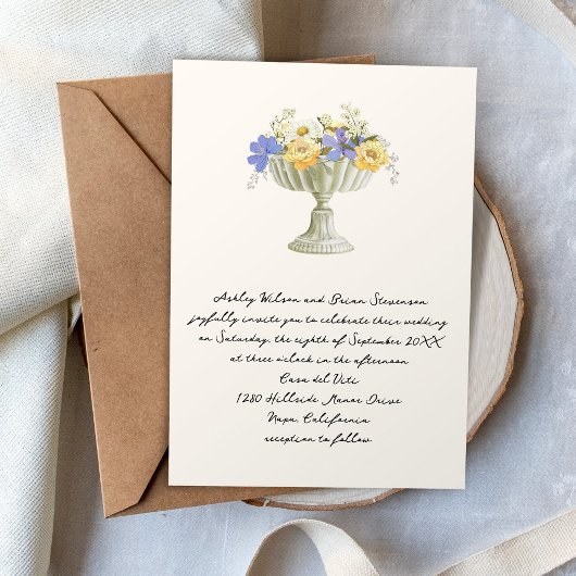 Invitation Romantic Tuscan Garden Urn with Flowers Wedding