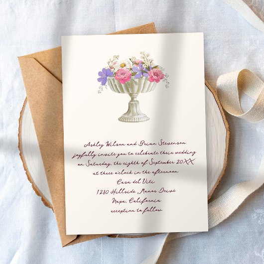 Invitation Romantic Tuscan Garden Urn with Flowers Wedding