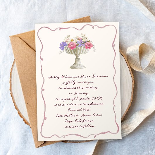 Invitation Romantic Tuscan Garden Urn with Flowers Wedding