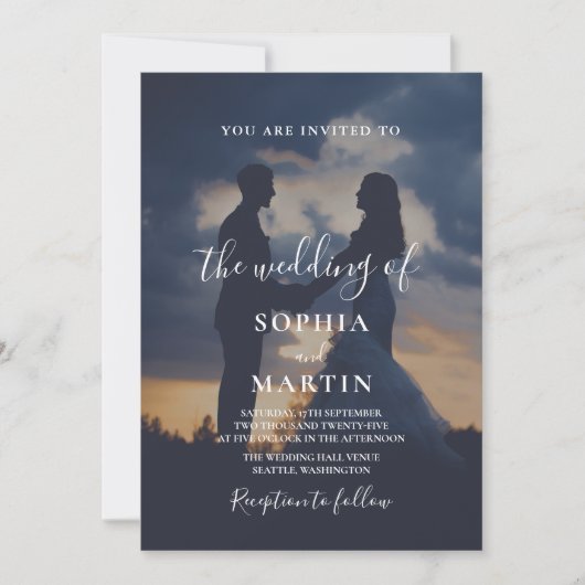 Invitation Romantic Twilight Silhouette Photo Script Wedding  (Devant)
