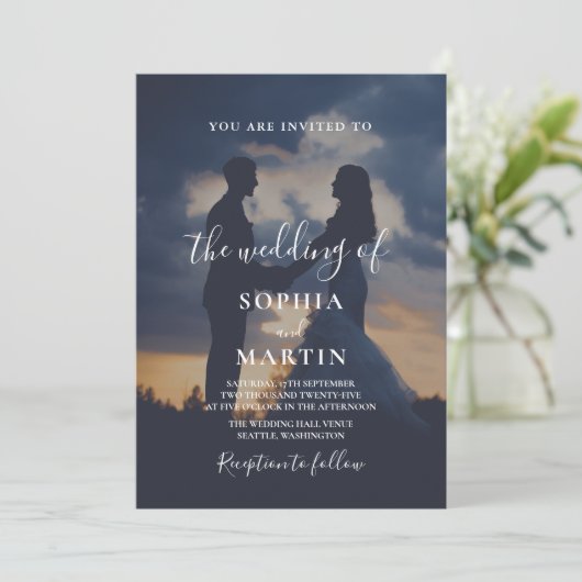 Invitation Romantic Twilight Silhouette Photo Script Wedding  (Debout devant)