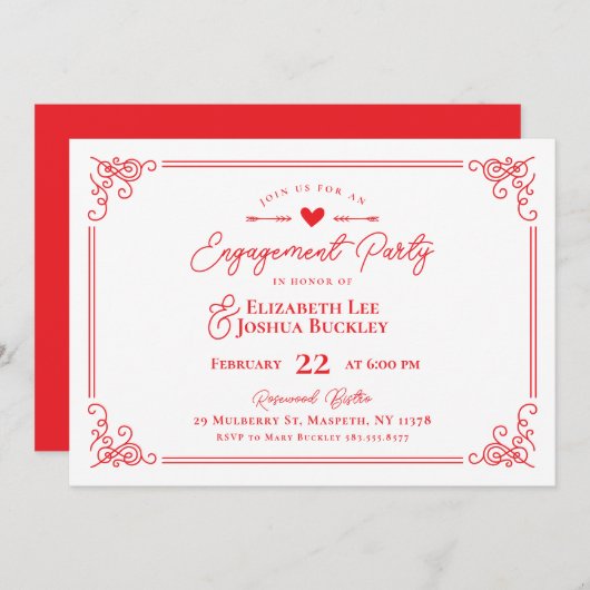 Invitation Romantic Valentine's Day Engagement Party (Devant / Derrière)