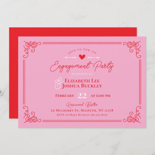 Invitation Romantic Valentine's Day Engagement Party (Devant / Derrière)