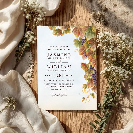 Invitation Romantic Vineyard Rustic Elegant QR Code Wedding