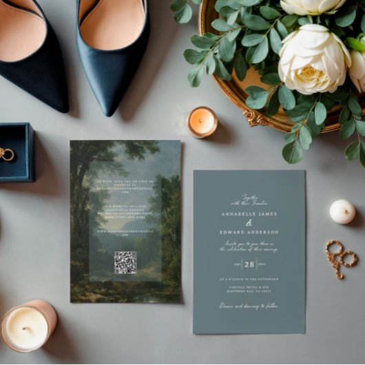 Invitation Romantic Vintage Botanical Dusty Blue tapestry