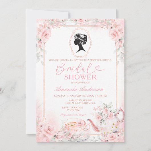 Invitation Romantic Vintage Tea Party Bridal Shower Flowers (Devant)