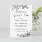 Invitation Romantic Violet Flowers Wedding Reception (Debout devant)