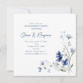 Invitation Romantic Watercolor Blue Floral Engagement Party (Devant)