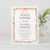 Invitation Romantic Watercolor Greenery Red Bow Wedding (Debout devant)