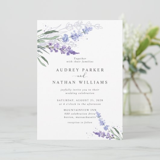 Invitation Romantic Watercolor Lavender QR Code Wedding (Debout devant)