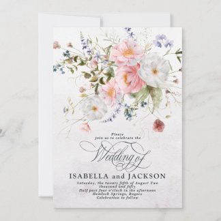 Invitation Romantic Watercolor Pink and White Floral Wedding