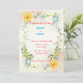 Invitation Romantic Watercolor Pink & Yellow Flower Wedding  (Debout devant)