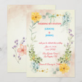 Invitation Romantic Watercolor Pink & Yellow Flower Wedding  (Devant / Derrière)