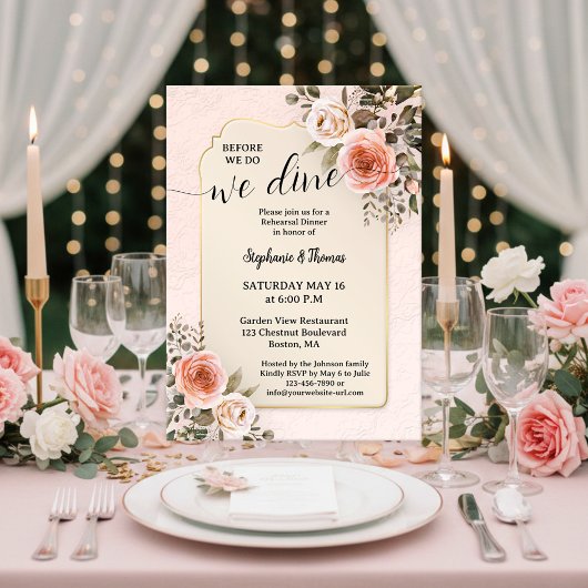 Invitation Romantic Watercolor Roses Rehearsal Dinner