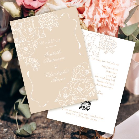 Invitation Romantic Wedding Peonies Delicate Ivory