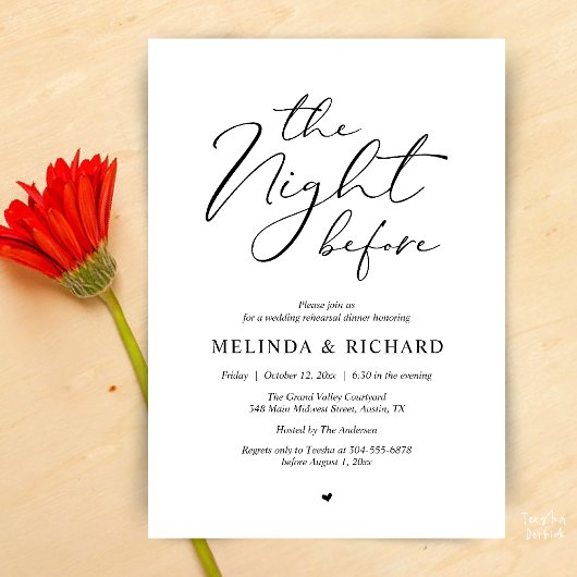 Invitation Romantic Wedding Rehearsal Dinner The Night Before