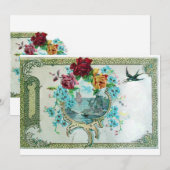 Invitation ROMANTICA 3, Fête de mariage bleu floral (Devant / Derrière)