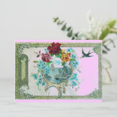 Invitation ROMANTICA 3 Fleur Bleu Rose Fête de Mariage (Debout devant)