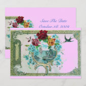 Invitation ROMANTICA 3 Fleur Bleu Rose Fête de Mariage (Devant / Derrière)