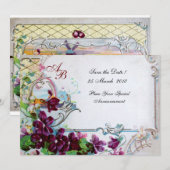 Invitation ROMANTICA 4 MONOGRAM Mariage Blanc Violet Fête de (Devant / Derrière)