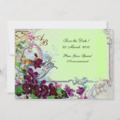 Invitation ROMANTICA 4 MONOGRAM, Soirée de Mariage vert viole (Devant)