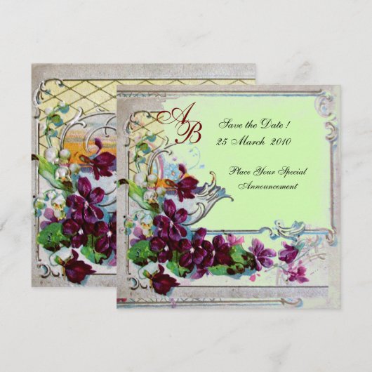 Invitation ROMANTICA 4 MONOGRAM ,Vert (Devant / Derrière)