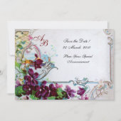 Invitation ROMANTICA 4 MONOGRAM Violet Blanc Mariage (Devant)