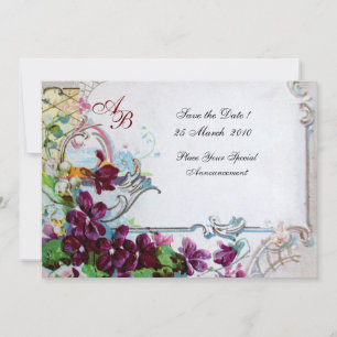 Invitation ROMANTICA 4 MONOGRAM Violet Blanc Mariage