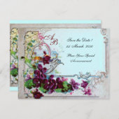 Invitation ROMANTICA 4 MONOGRAMME 2 ,Bleu (Devant / Derrière)