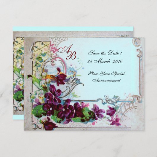 Invitation ROMANTICA  4 MONOGRAMME 2 ,Bleu (Devant / Derrière)