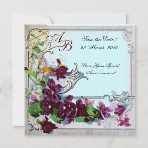 Invitation ROMANTICA 4 MONOGRAMME ,Bleu