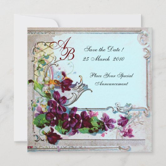 Invitation ROMANTICA 4 MONOGRAMME ,Bleu (Devant)