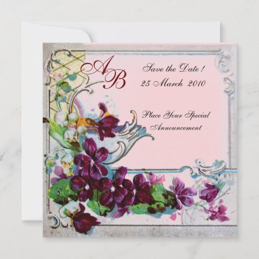 Invitation ROMANTICA 4 MONOGRAMME, Rose (Devant)