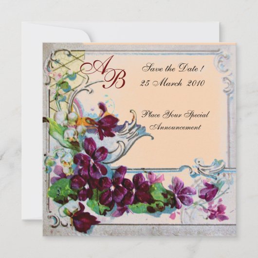 Invitation ROMANTICA 4 MONOGRAMME, Rose (Devant)