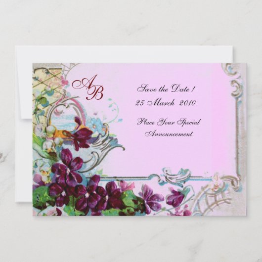 Invitation ROMANTICA 4 MONOGRAMME ,Rose (Devant)