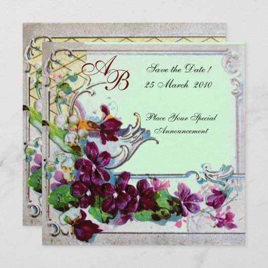 Invitation ROMANTICA 4 MONOGRAMME, Vert (Devant / Derrière)