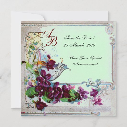 Invitation ROMANTICA 4 MONOGRAMME, Vert (Devant)