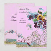 Invitation ROMANTİCA Bleu lilas floral Monogramme de mariage (Devant / Derrière)