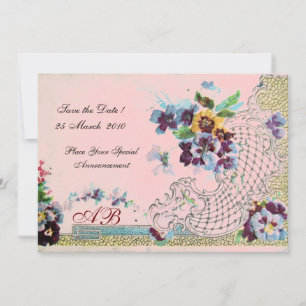 Invitation ROMANTİCA Bleu Rose Floral Monogramme de Mariage
