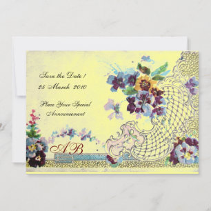 Invitation ROMANTICA Bleu rose Jaune Floral Mariage Monogramm