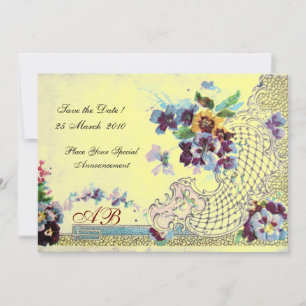 Invitation ROMANTICA Bleu rose Jaune Floral Mariage Monogramm
