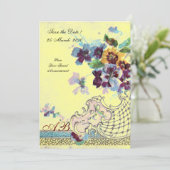 Invitation ROMANTICA Bleu rose Jaune Floral Mariage Monogramm (Debout devant)
