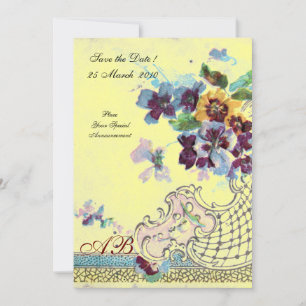 Invitation ROMANTICA Bleu rose Jaune Floral Mariage Monogramm