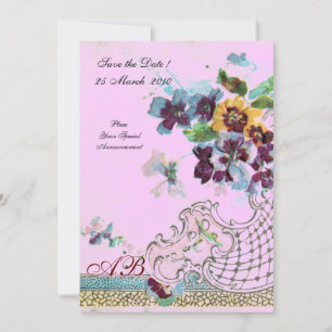 Invitation ROMANTİCA Bleu Rose Lilas Monogramme Floral de Mar