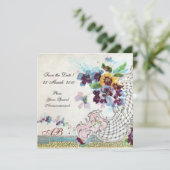 Invitation ROMANTICA Floral Bleu rose blanc Mariage Monogramm (Debout devant)
