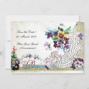 Invitation ROMANTICA Floral Pensées Bleu Rose Blanc Mariage