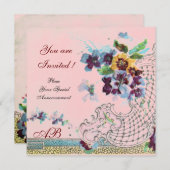 Invitation ROMANTICA Floral Pensées Mariage Bleu Violet Rose (Devant / Derrière)