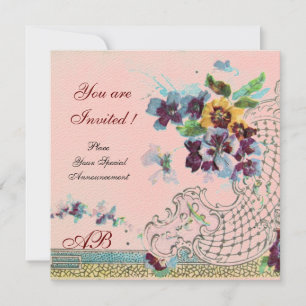 Invitation ROMANTICA Floral Pensées Mariage Violet Bleu Rose